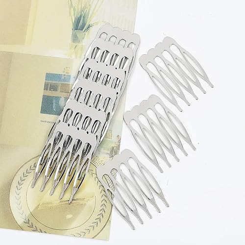 Miniatura 6 de Lawie Paquete de 20 peines pequeños de metal plateado para el cabello, 5 dientes, pequeños y pequeños, para manualidades, manualidades, bricolaje,