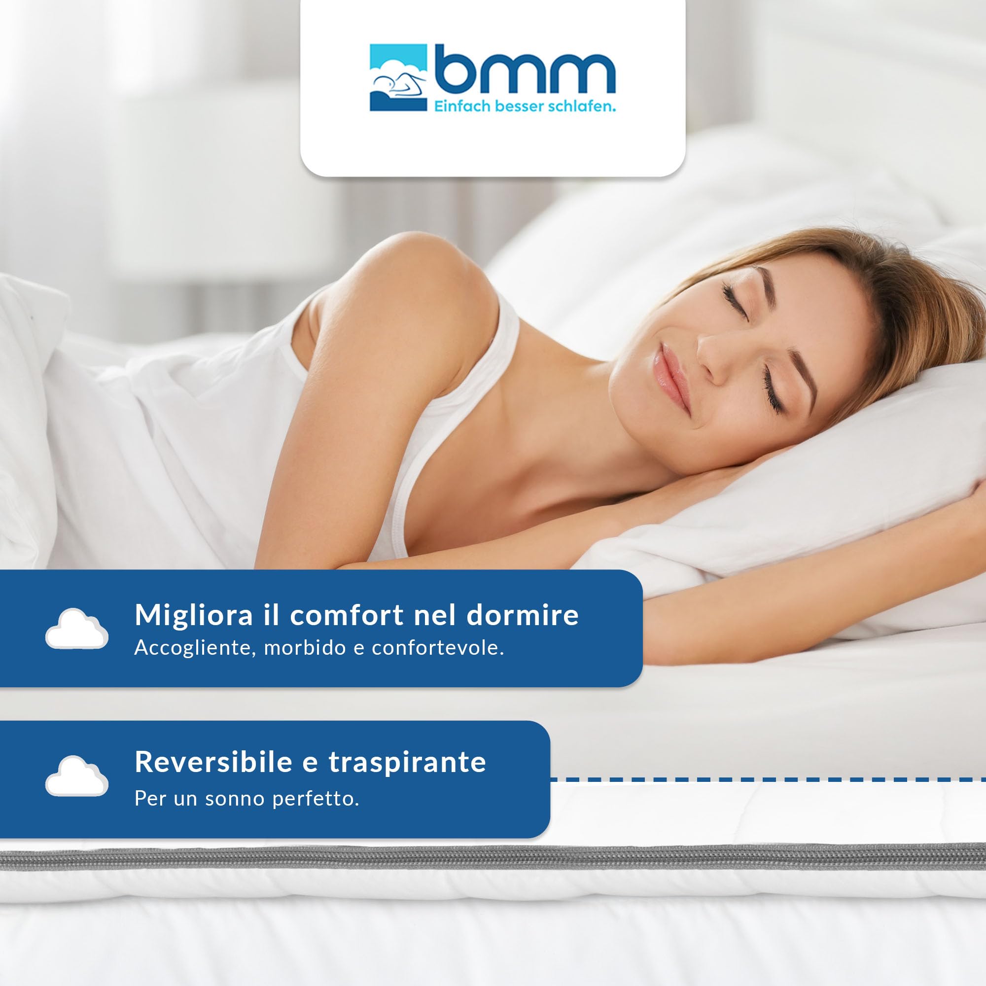 BMM Classic Basic Topper 140x200 cm H2 morbidom, topper in schiuma fredda, certificato Öko-Tex, sovramaterasso ortopedico, altezza 4 cm, topper Sviluppo prodotti in Germania.