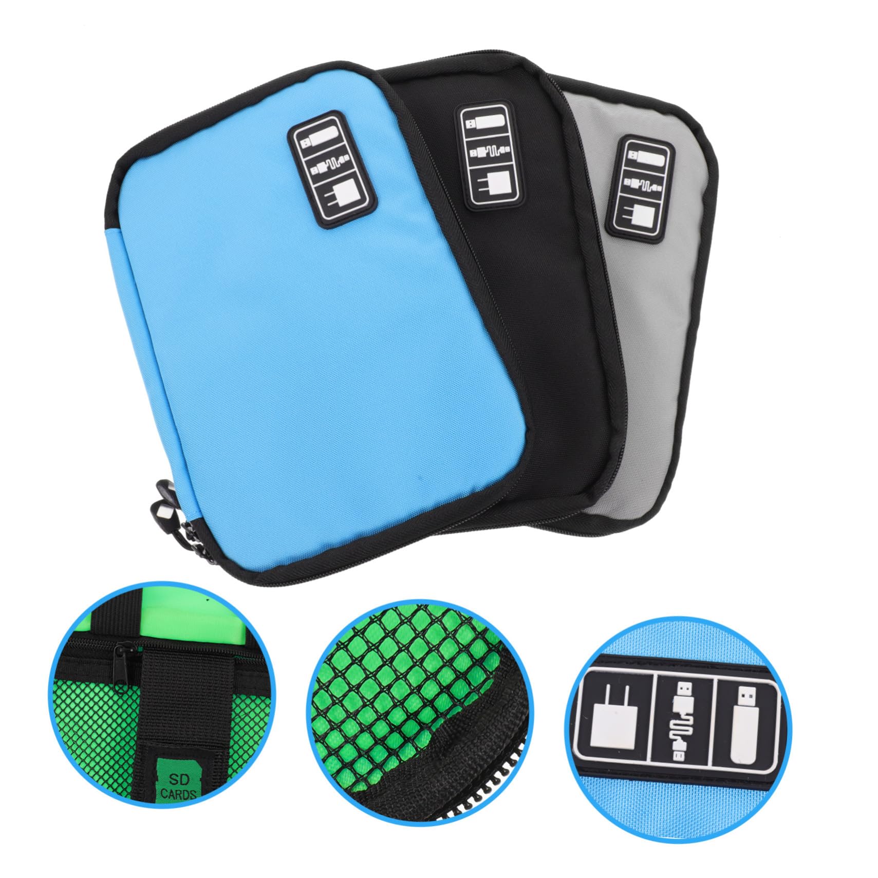 3pezzi Organizer per Cavi Dati Portatile Borsa Organizer Elettronica Tasche Rete e Doppia Apertura Cerniera per Contenere Caricabatterie Auricolari Chiavette USB e Altri Accessori