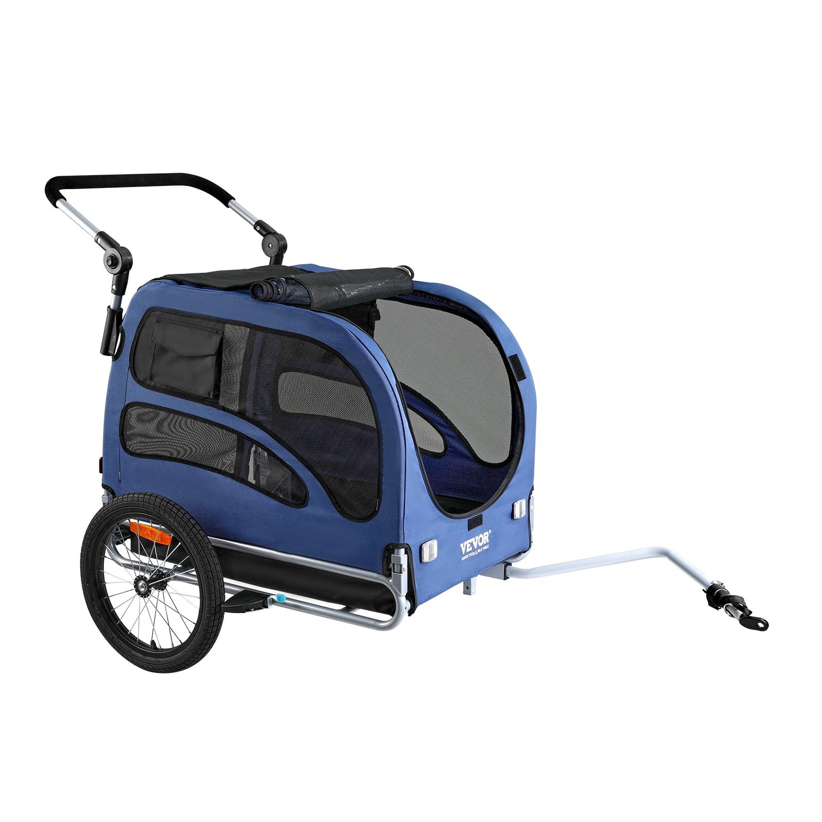 VEVOR Rimorchio Bici per Cani Pieghevole Portata max. 45kg Passeggino per Animali Domestici con Ruote a Sgancio Rapido, Attacco Universale, Carrello per Bici Traino Rimorchio per Animali Nero/Blu