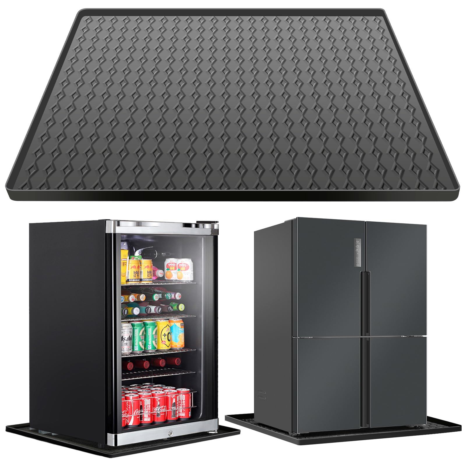 Silikon Kühlschrankmatte, 60x60cm, Kühlschrankmatten mit Erhöhtem Rand Kühlschrank Tropfschale Kühlschrank Bodenschutz, Unterkühlschrank Matten Bodenschutzmatte für Trockner Waschmaschine Tische