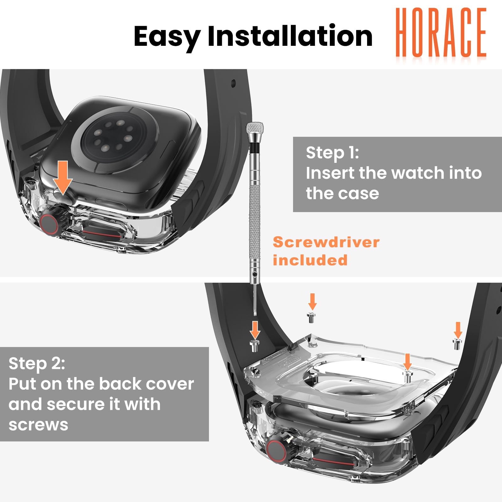 Cinturino compatibile con Apple Watch Kit protezione custodia in policarbonato per Serie 9 8 7 45mm SE 6 5 4 44mm