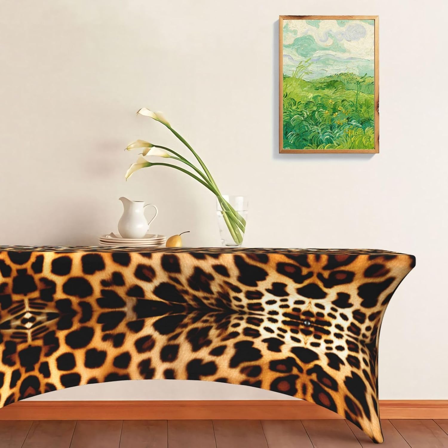 Leopard Animal Print Print 6ft Table Cloth for Rectangular, Stretch Table Covers, Washable Cover Table Protector, Black