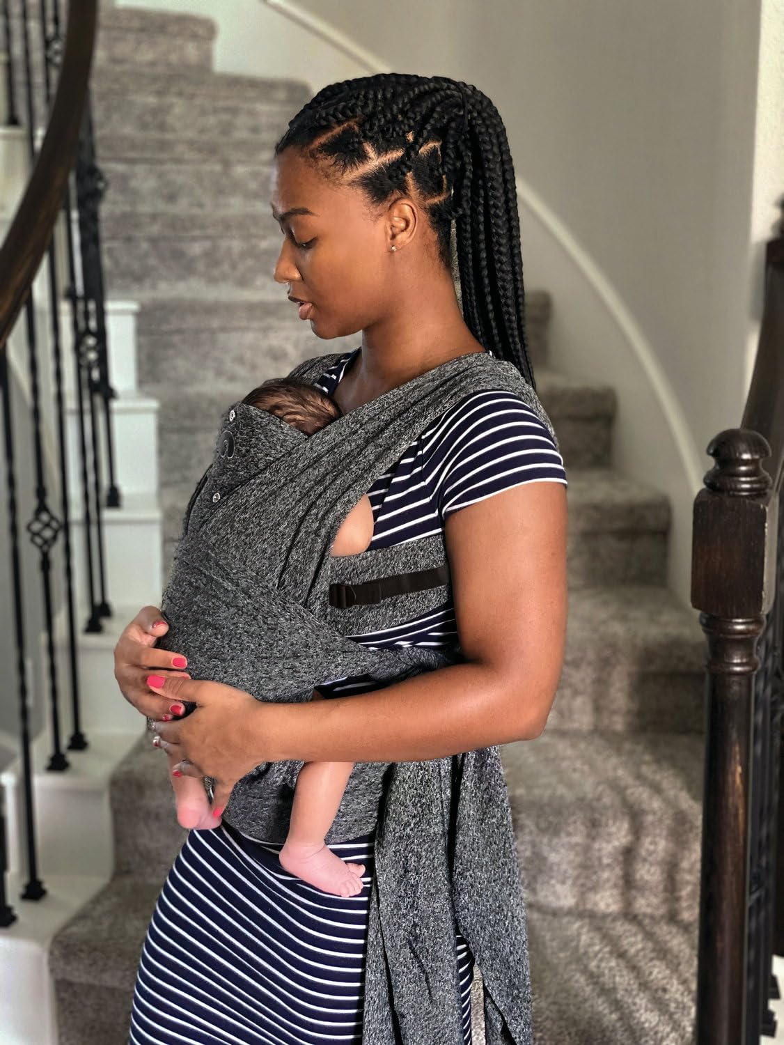 Boppy ComfyFit Evolution - Mochila portabebés Ergonómica para Recién Nacidos y Niños de hasta 15 kg, Cómoda y Fácil de Usar, Ajustable, Soporte para Cabeza y Cuello, Azul