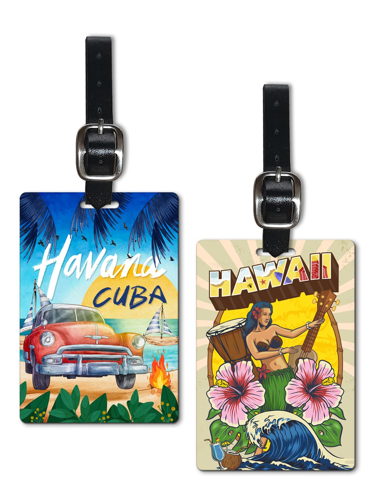 Lentikart 3D Lenticular Luggage Tag Set of 2 | Havana Cuba + Hawaii Girl Dancing Funny Effect Beach Vacation Party | Luggage/Bag/Travel ID Label Tags for Suitcase & School Bags Set of 2-image-37