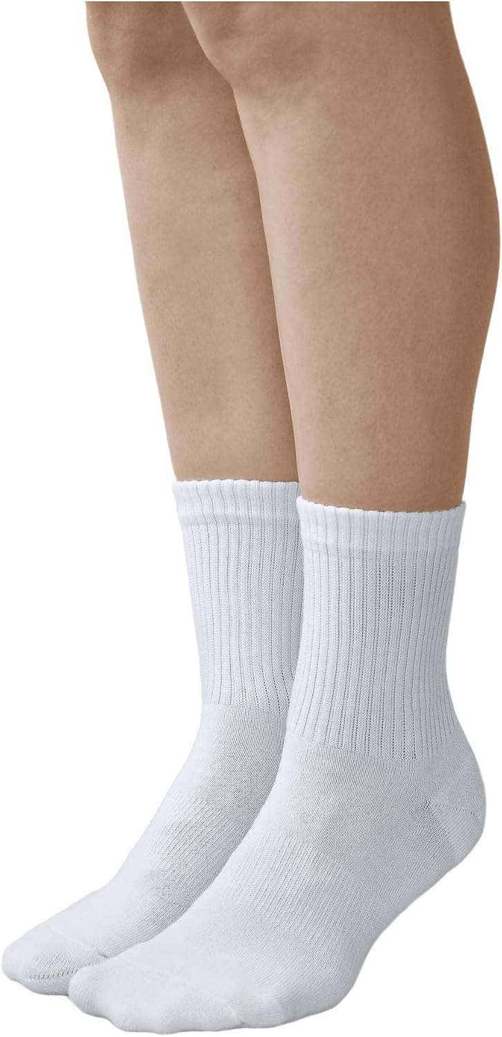 Women's Classic Crew Sports Socks (3 PAIRS) Thin Athletic Tennis Skate Gym Tube Ladies Ribbed Cushioned Heel