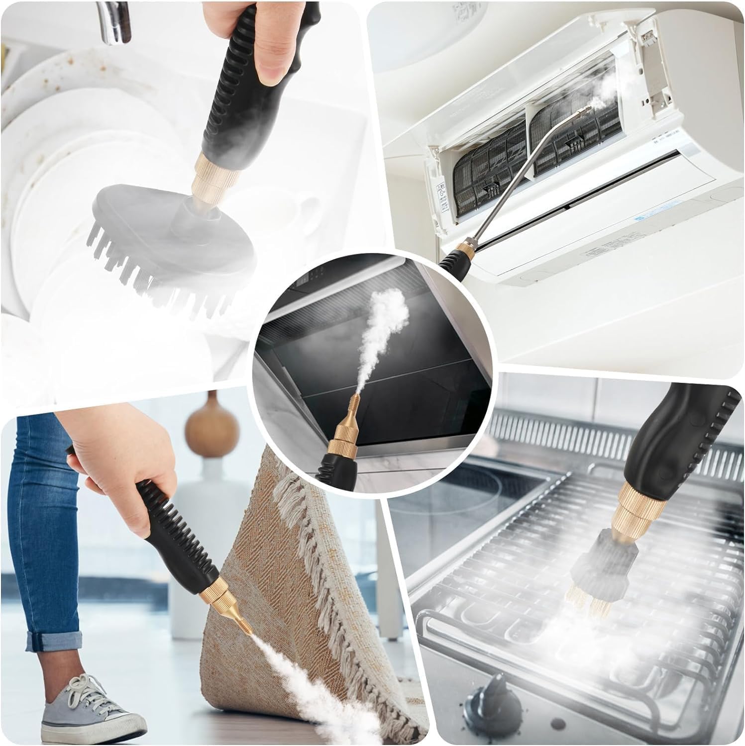 Limpiador a Vapor Portátil De 1 Litro con 3 Cabezales De Cepillo, Irishom, Limpieza a Vapor De Alta Presión Y Alta Temperatura De 2500 W, para Papel Pintado, Suelos, Moquetas Red
