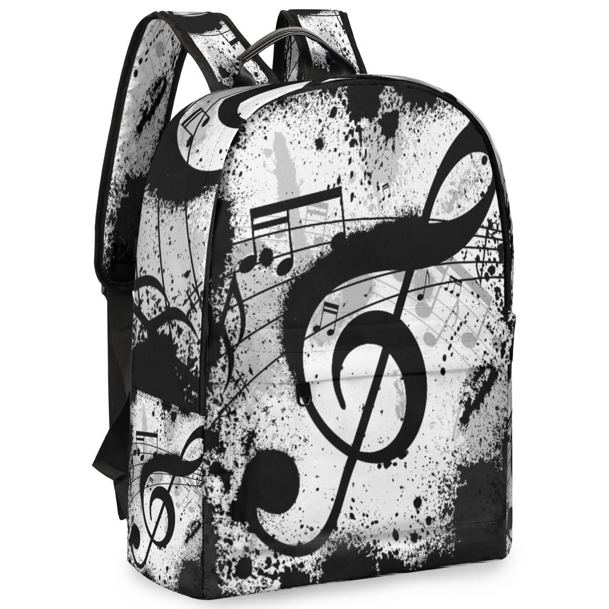 TropicalLife Noten-Rucksack für Herren, Damen, Kinder, Mädchen, Jungen, schwarzer Musiknoten-Rucksack, großes Fassungsvermögen, 23,5 l, Rucksack, Schule, Büchertasche, Reisen, lässig, Laptop-Tasche,