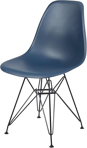Miniatura 6 de GIA Silla de comedor contemporánea sin brazos, cantidad de 2, asiento verde azulado con patas de metal negro