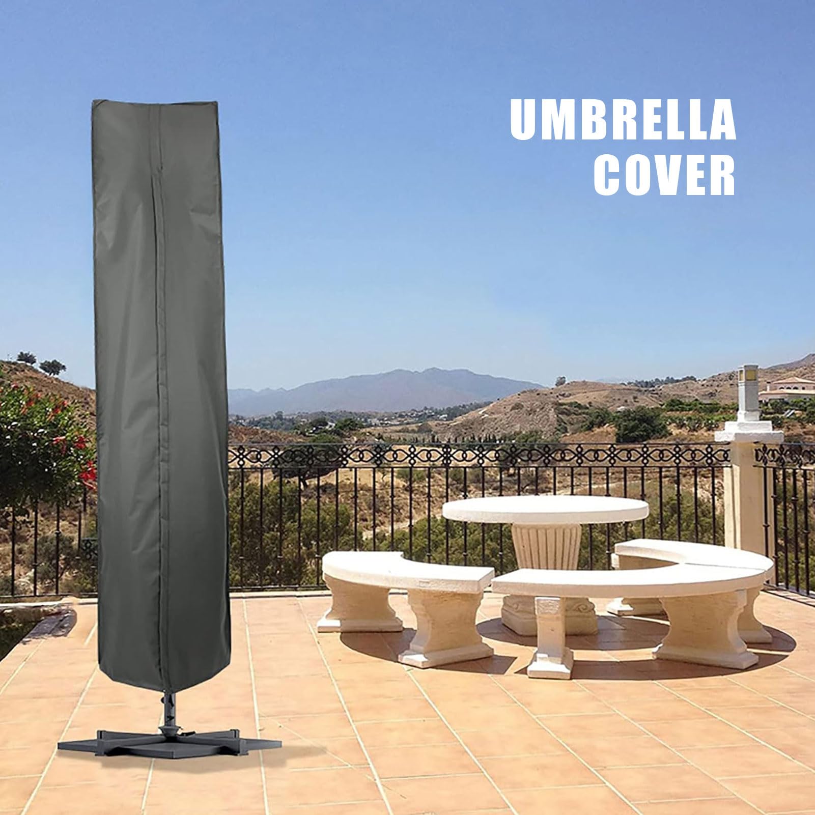 Outdoor wasserdichte 600D Oxford-Gewebe Schirmhülle für gebogene freitragende und gerade Stangenschirme, UV-beständig & strapazierfähig Gartenschirm-Abdeckung