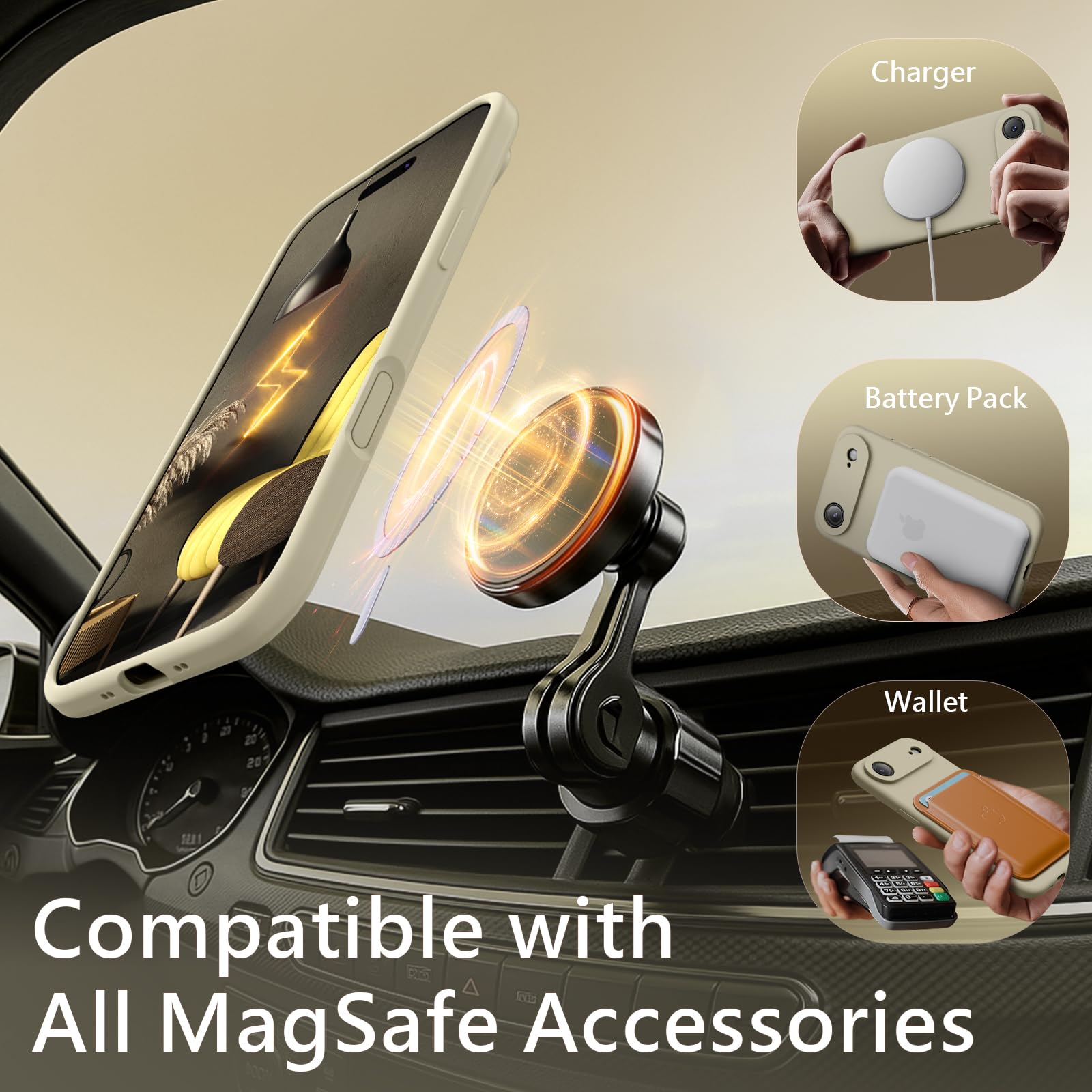 FireNova Funda magnética para Air 2025, compatible con MagSafe, botón de control de cámara de silicona integrado, protección de la cámara, forro de microfibra antiarañazos, 6.6 pulgadas, caqui