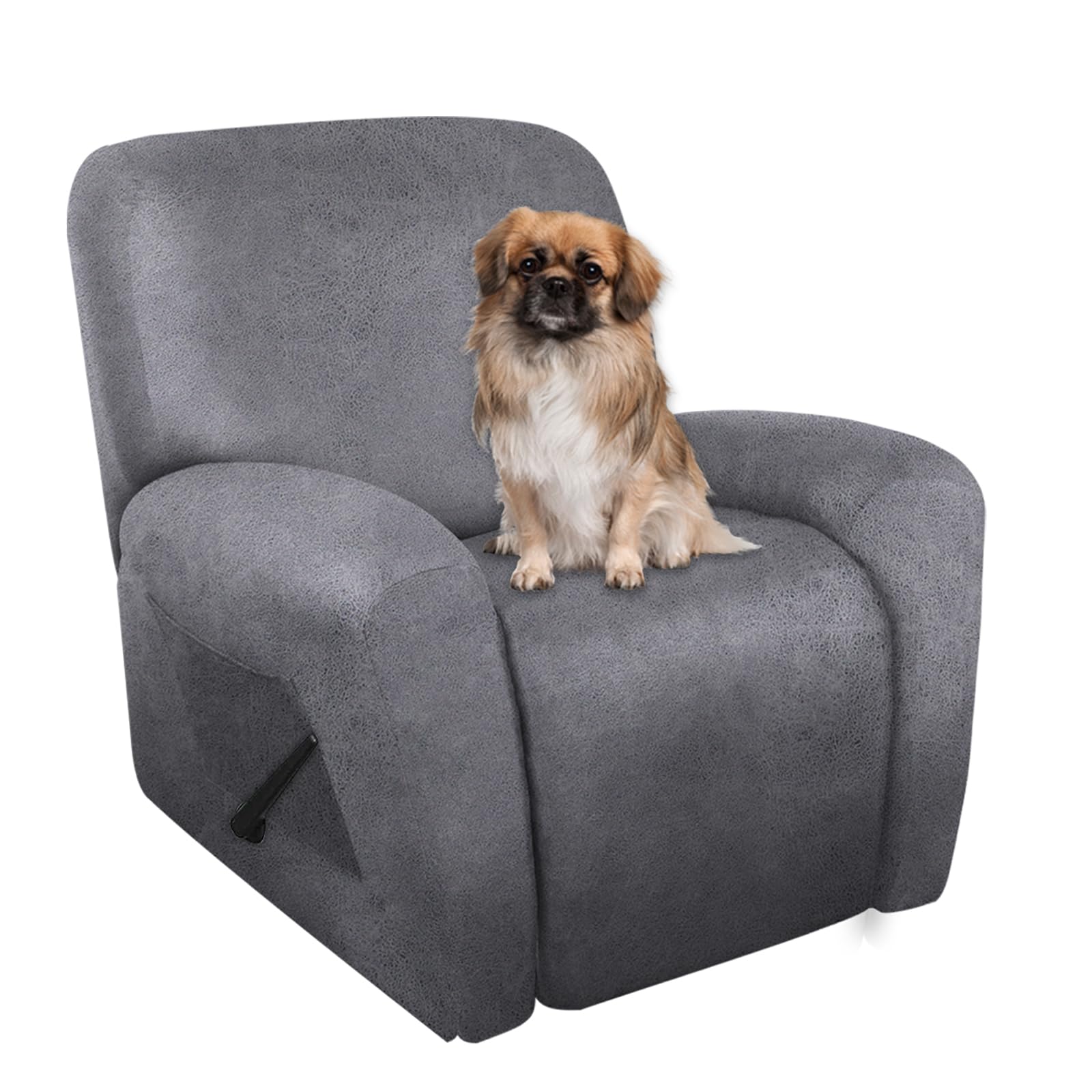 anarachon recliner chair covers leather like, 4 pieces lazy boy recliner cover for recliner chair, soft sofa slipcover furniture protector washable sofa cover for pets kids (light grey)