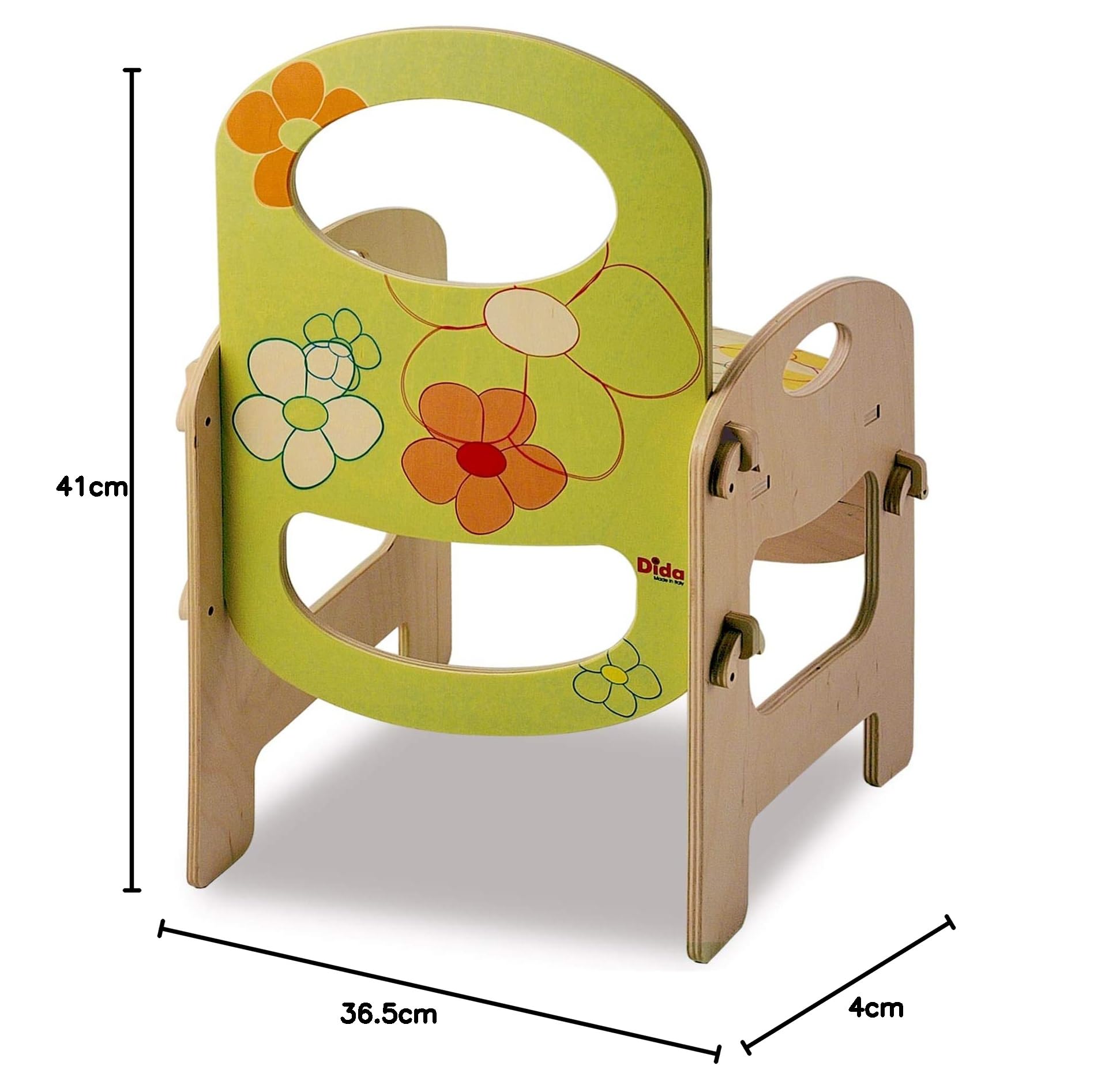 Dida - Stuhl Blumen, Montessori-Holzstuhl für Kinder im Alter von 2 bis 4 Jahren, Ideal für Kinderzimmer, Kindergärten und Spielbereiche, Elegantes, Farbiges und Sicheres Design