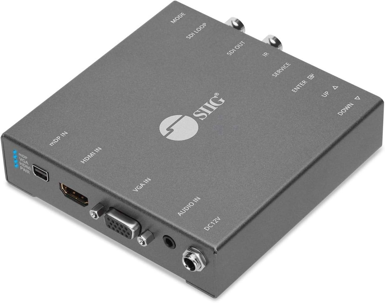 SIIG Multiple Video Format to SDI Scaler Converter - Input HDMI/mDP/VGA to Output 3G/HD/SD-SDI - USB Firmware Upgradable - Wall Mountable - Loop-out - TAA Compliant (CE-H24J11-S1)