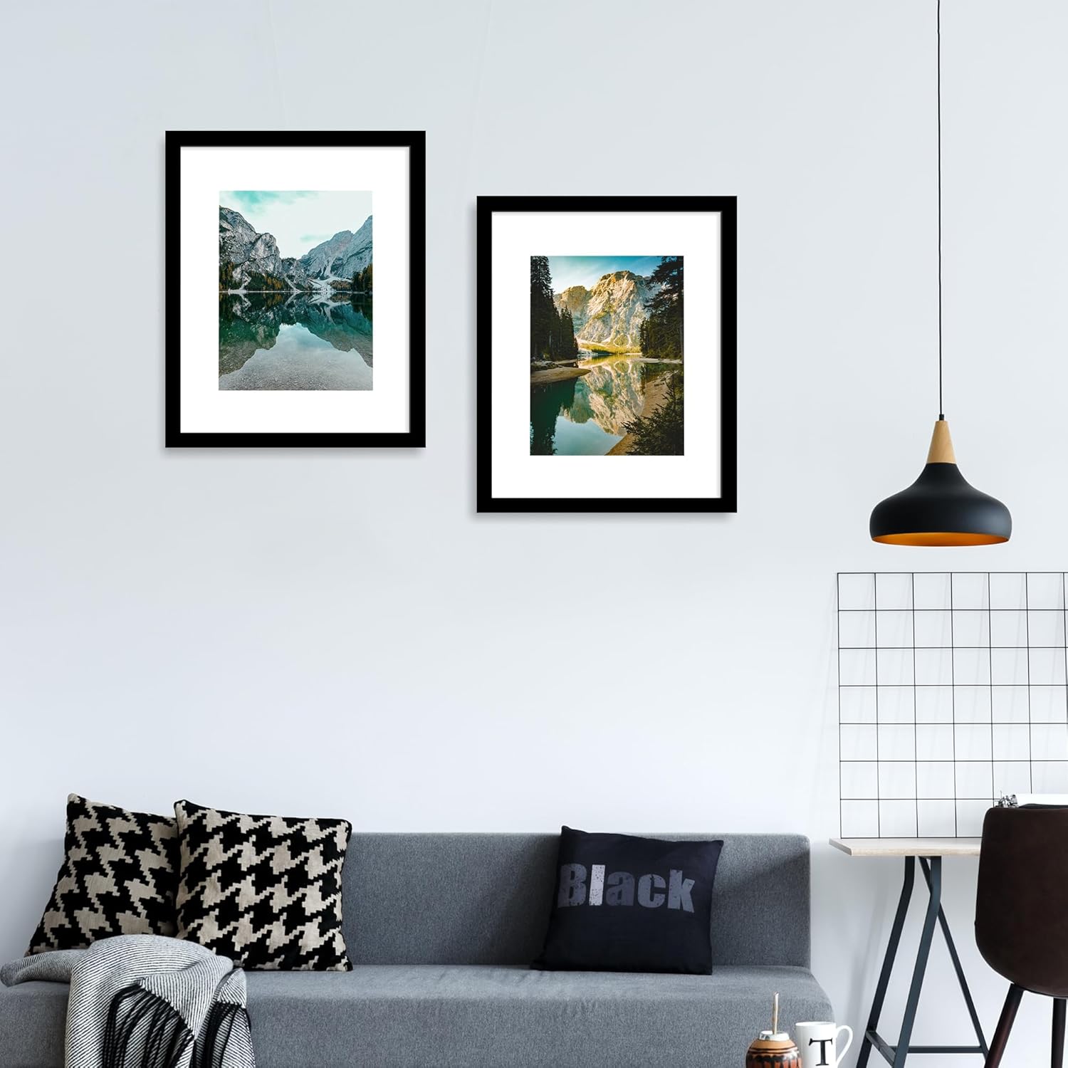 iRahmen 16x20 Picture Frame Set of 2 with Plexiglass, Black Poster Frame Display 11x14 Picture with Mat or 16 x 20 Without Mat, Wood Photo Frame for Horizontal or Vertical Wall Mounting Pure Black 16X20