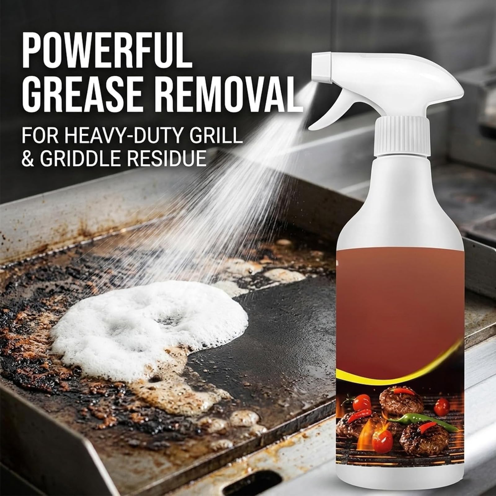 Potente sgrassatore per piastre, spray sgrassante per griglia ad azione rapida, 300 ml, detergente sgrassatore per griglia e gri-glia per barbecue, con spugna e asciugamano (3set)