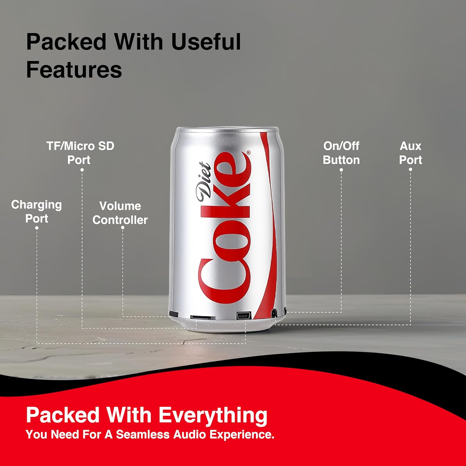 Gabba Goods Diet Coke Can Shape Bluetooth Speaker, Portable Wireless Speaker with Bluetooth 5.0, AUX, USB Slot & TF Slot | Loud Bass Sound | Compact Design for Indoor & Outdoor Use & Travel - Image 7