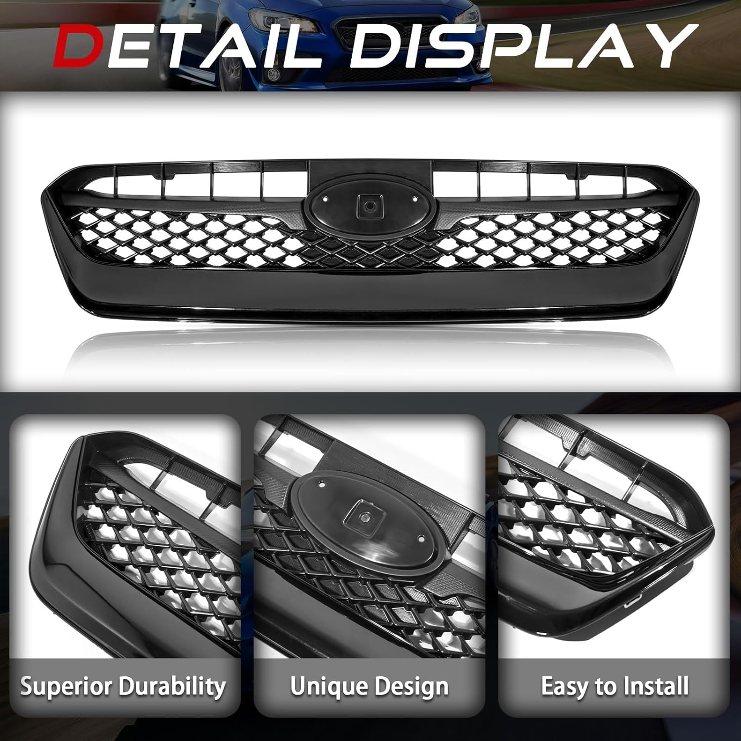 91121VA070 2015 WRX Front Bumper Grill Compatible with Subaru WRX 2015 2016 2017 Upper Grille Black