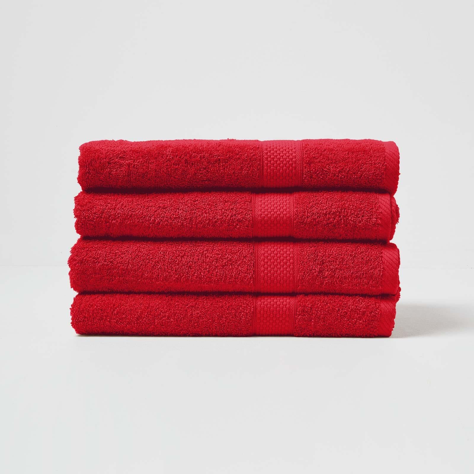 HOMESCAPES Red Turkish Cotton Set of 4 Bath Towels Super Soft Thick & Absorbent 500 GSM Towel Heavy Weight for everyday Luxury
