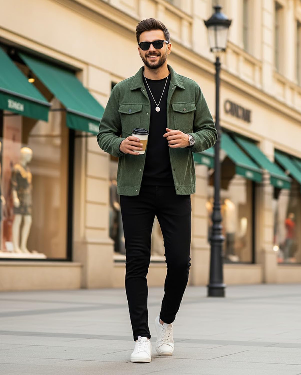 HBER Corduroy Jacket for Men Button Down Vintage Long Sleeve Fall Shirts Casual Western Shacket Jacket with Flap Pockets - Image 5