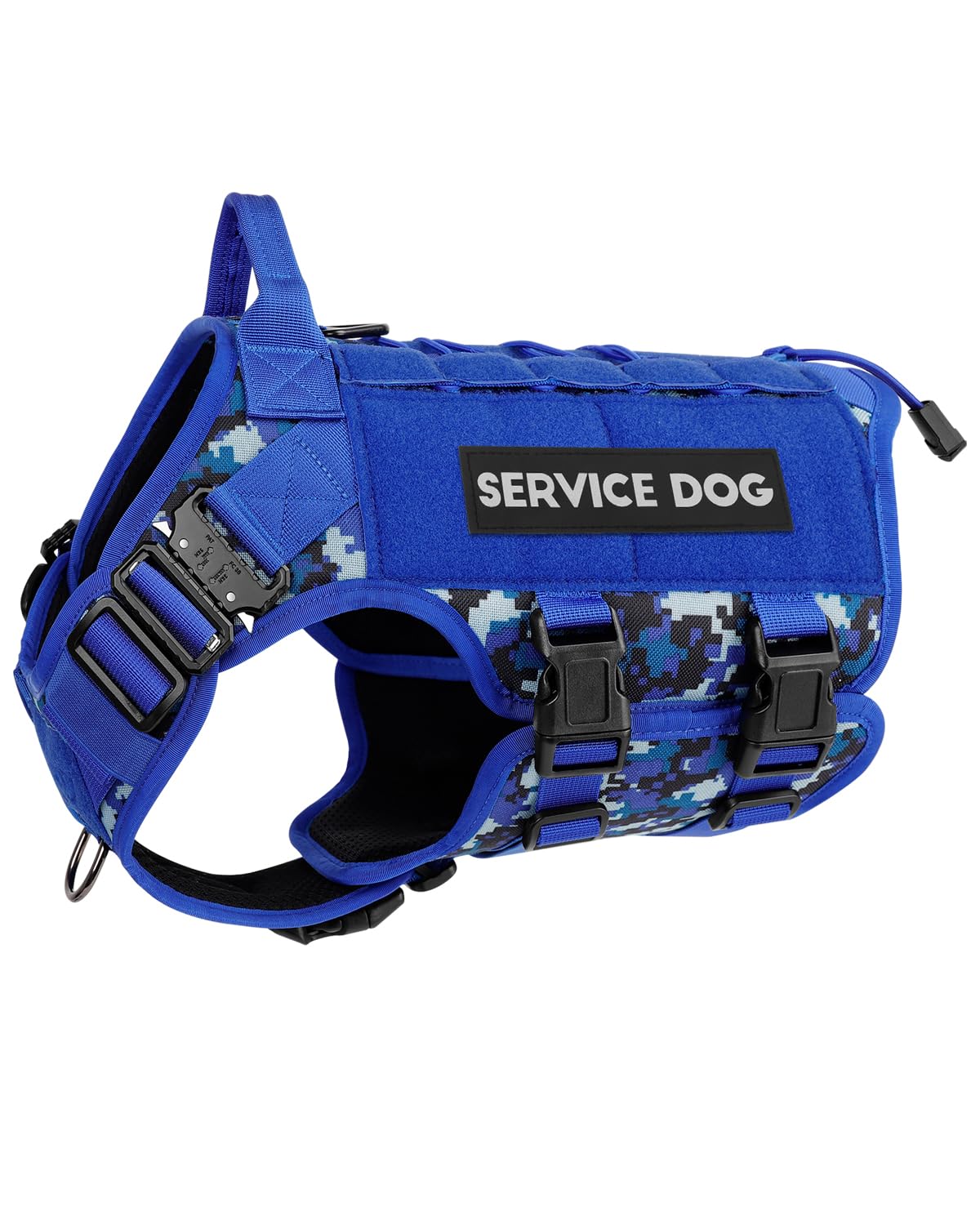 PETNANNY Tactical Service Dog Vest - No-Pull Emotional Support Harness with Hook & Loop Patches & Molle System for Training & Hunting (Navy Blue Camo,