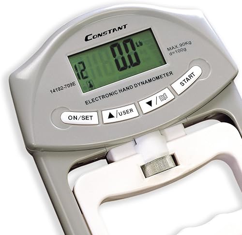 Miniatura 4 de Constant 200 libras, 198.4lbs, dinamómetro digital de mano, medidor de fuerza de agarre, captura automática, potencia de agarre de mano (gris)