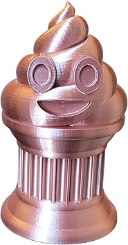 Znet3D Poop Emoji Trophy - Perfect Award or Gift - Handmade w/Additive Manufacturing - 6" inches Tall - Featuring a Solid Poop Emoji Secured on a Column Pillar Silk Brown