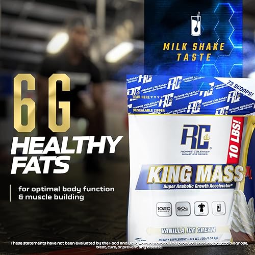 Vista 4 de Ronnie Coleman Signature Series King Mass XL Mass Gainer - Proteína en polvo – Ganador de peso de chocolate oscuro con 2.12 oz de proteína, 6.35 oz