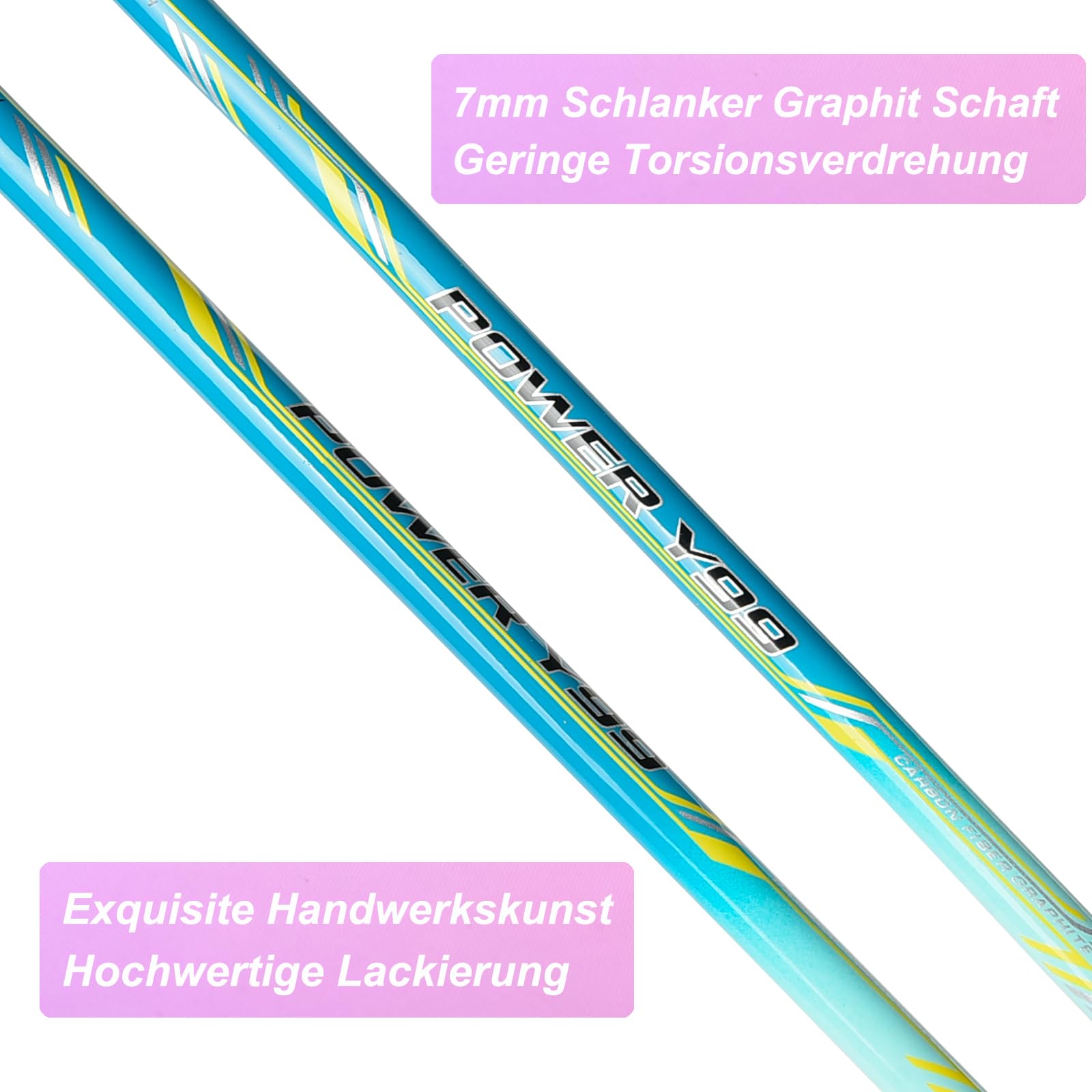Badminton Set mit 2 Graphit Schläger - Kratzfestes Design - Federball Set für Erwachsene Incl. Federbälle, Griffbänder & Schlägertasche