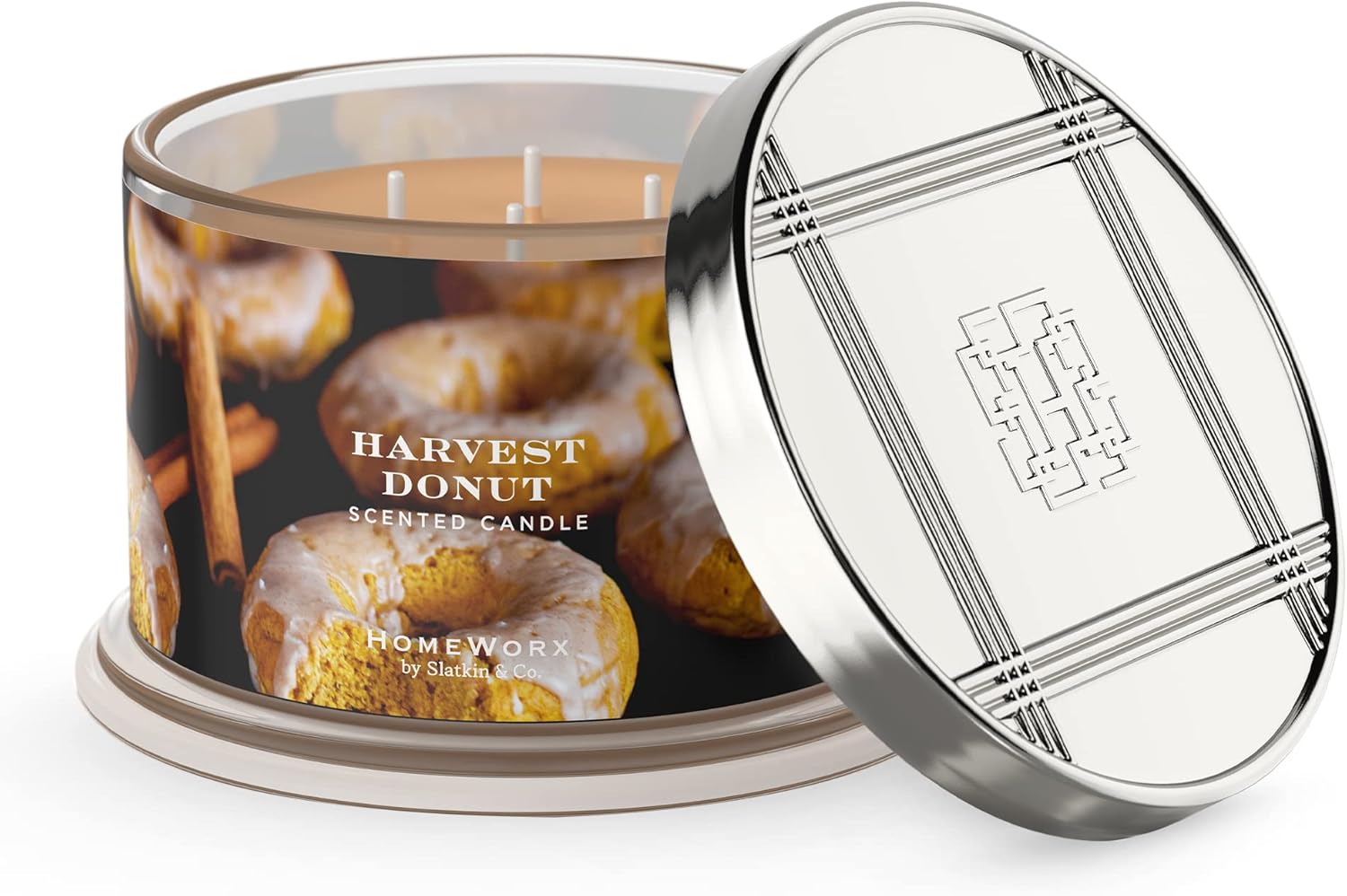 HOMEWORX Premium Scented 4-Wick Candle, Harvest Donut, by Slatkin & Co - 18 oz - Long-Lasting Jar Candle, 30-55 Hours Burn Time - Notes of Fresh Pumpkin, Donut Accord, Ginger, Clove & Tonka Bean
