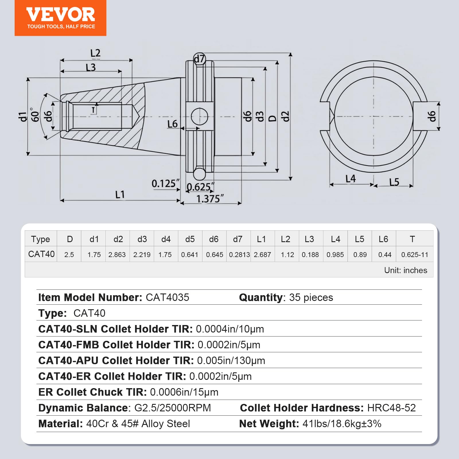 VEVOR CAT40 Spannzangenhalter ER 16/32 Spannzangensatz, 35-teilig, SLN FMB ER16/32 APU Werkzeughalter Federstahl-Spannzangenfutter mit 10 Anzugsbolzen und 3 Schraubenschlüsseln, für Fräsmaschinen, Boh