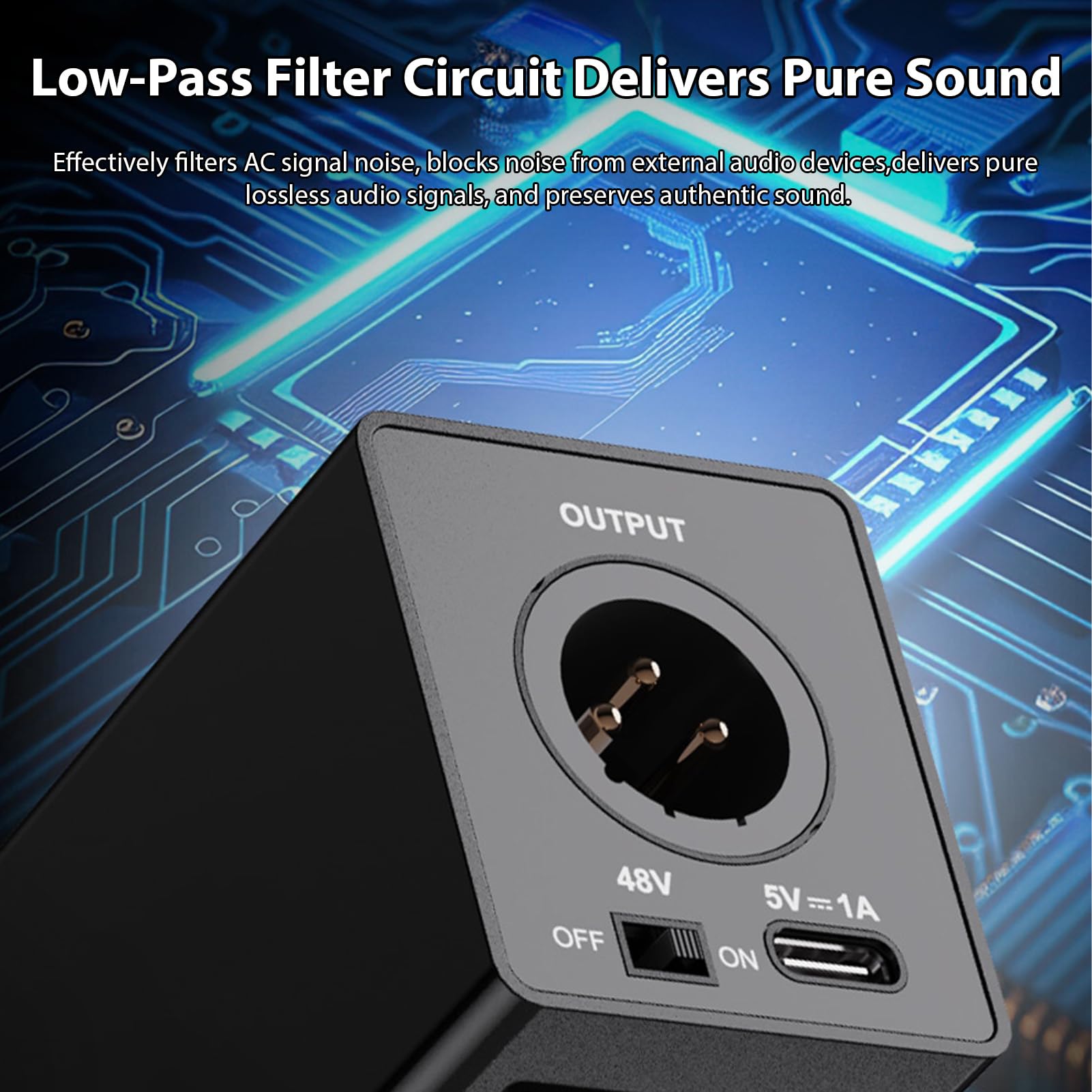Denash Alimentation Fantôme 48 V, Alimentée par Batterie Portable avec Batterie Rechargeable Intégrée de 1 500 MAh et Sortie D'entrée XLR, pour Microphones à Condensateur,