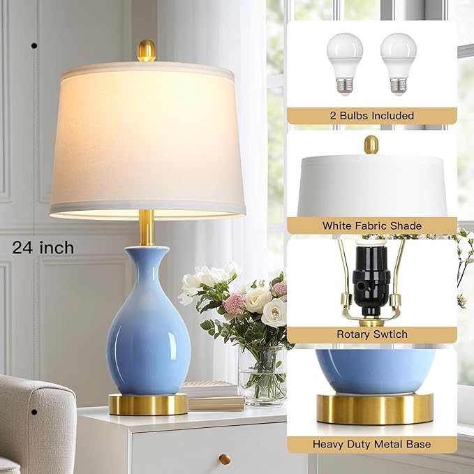 Juego de 2 Lámparas de Mesa Cerámica Azul Claro 24 pulgadas LED miniatura 2