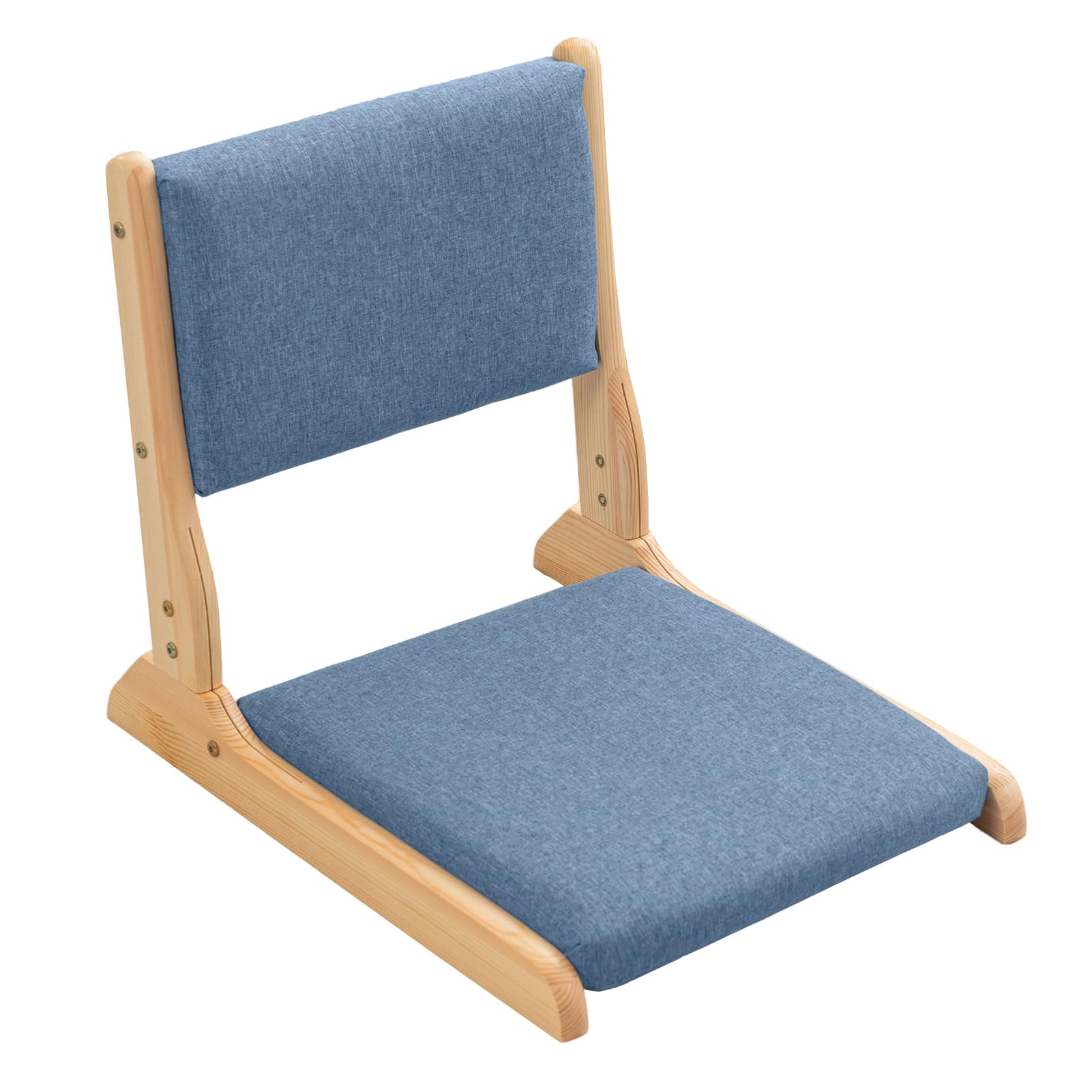 HIGOGOGO Japanese Floor Chair with Back Support, Foldable Meditation Chair, Legless Tatami Chair with Cushion, Floor Seat for Living Room, Bedroom, Bay Window, Bluestone