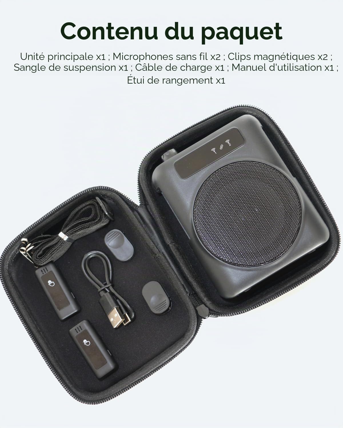 Amplificateur de Voix Portable sans Fil avec Microphone Cravate Rechargeable pour Enseignants, Guides, Entraîneurs