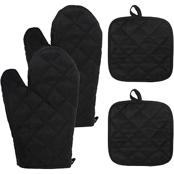 Oven Gloves Pot Holder Set of 4 Oven Gloves Heat Resistant Oven Gloves Non-Slip Oven Gloves for Cooking Baking Grilling