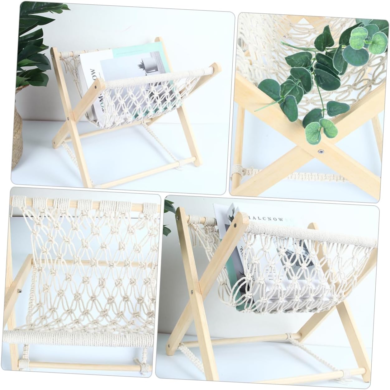 Handmade Woven Magazine and Book Holder Rustic Decorative Storage for Living Room Bedroom and Home Office Scandinavian Rope Design Versatile Organizer for Magazines and Books