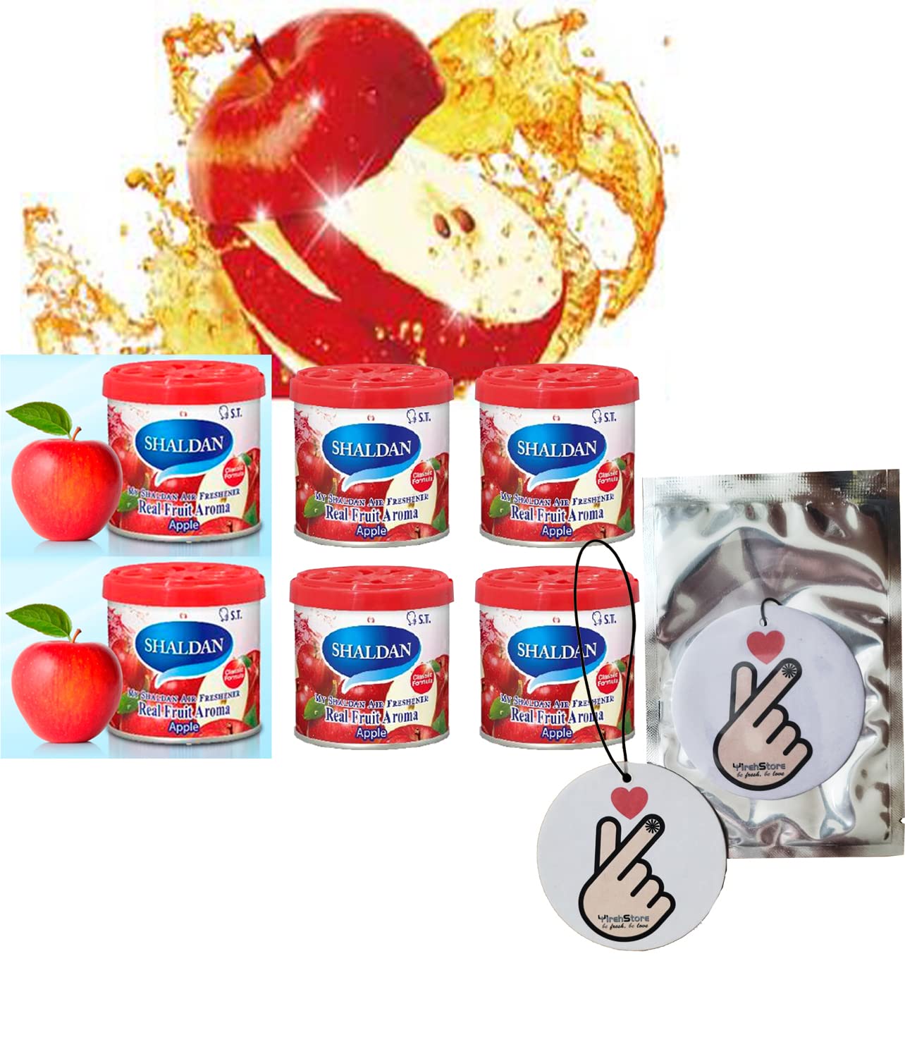 My Shaldan Apple Scent 6-cans, V8 Original Classic Formula, Car Cup-holder Natural air freshener, Real Fruit Aroma