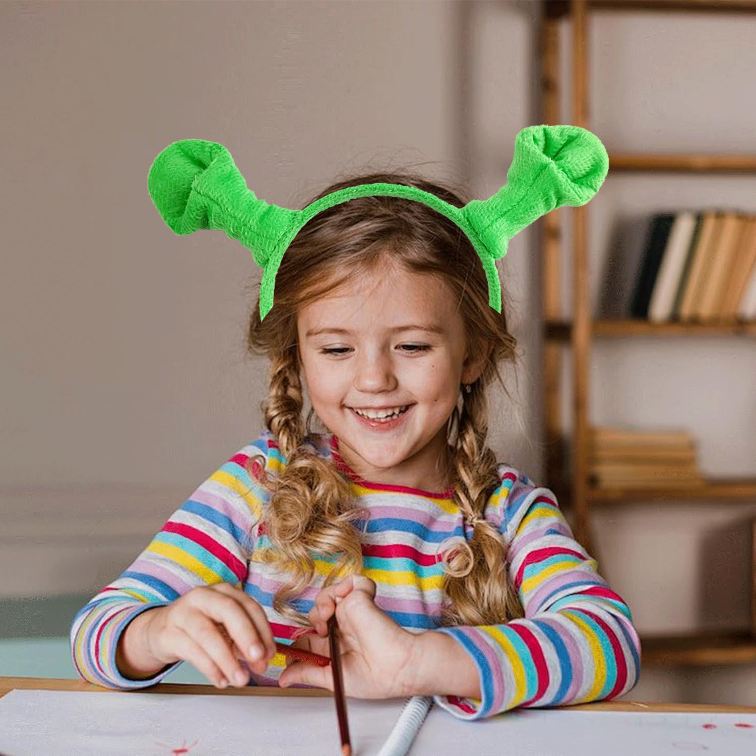 Miaija 4Pieces Green Ear Headbands Funny Ears Hair Band Cute Plush Cosplay Themed Party Accessories for Adult Kids Halloween - Image 4