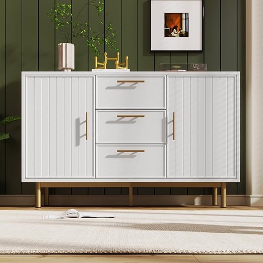 BTM Sideboard Cabinet for Living Room White Chest of Drawers with 2