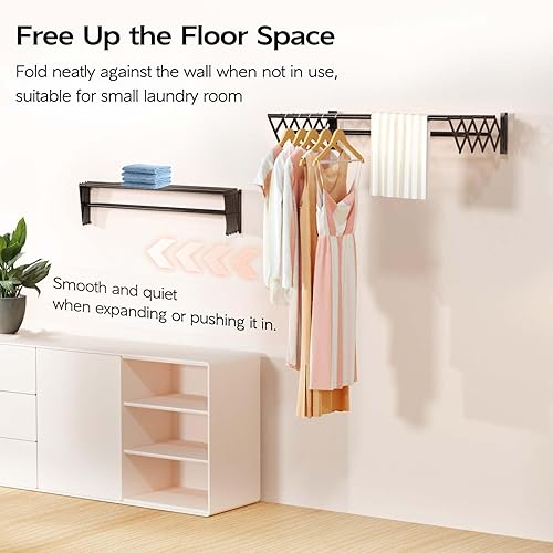Miniatura 4 de Vikaqi Estante de secado de ropa para montar en la pared, plegable para colgar en la pared, estante plegable para interiores, tendedero plegable