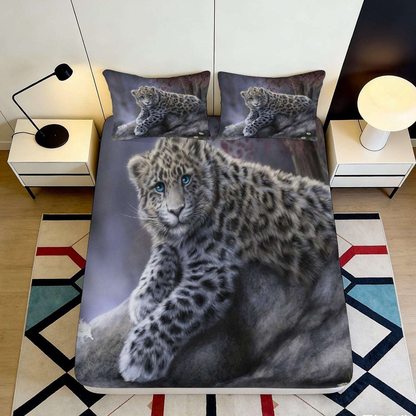Pnayamiorkfel Style-4 3D Printed Snow Leopard Fitted Sheet Microfiber Soft Non-Slip Animal Art Bed Sheet For Bedroom Guest Room Decor 90X200x25cm