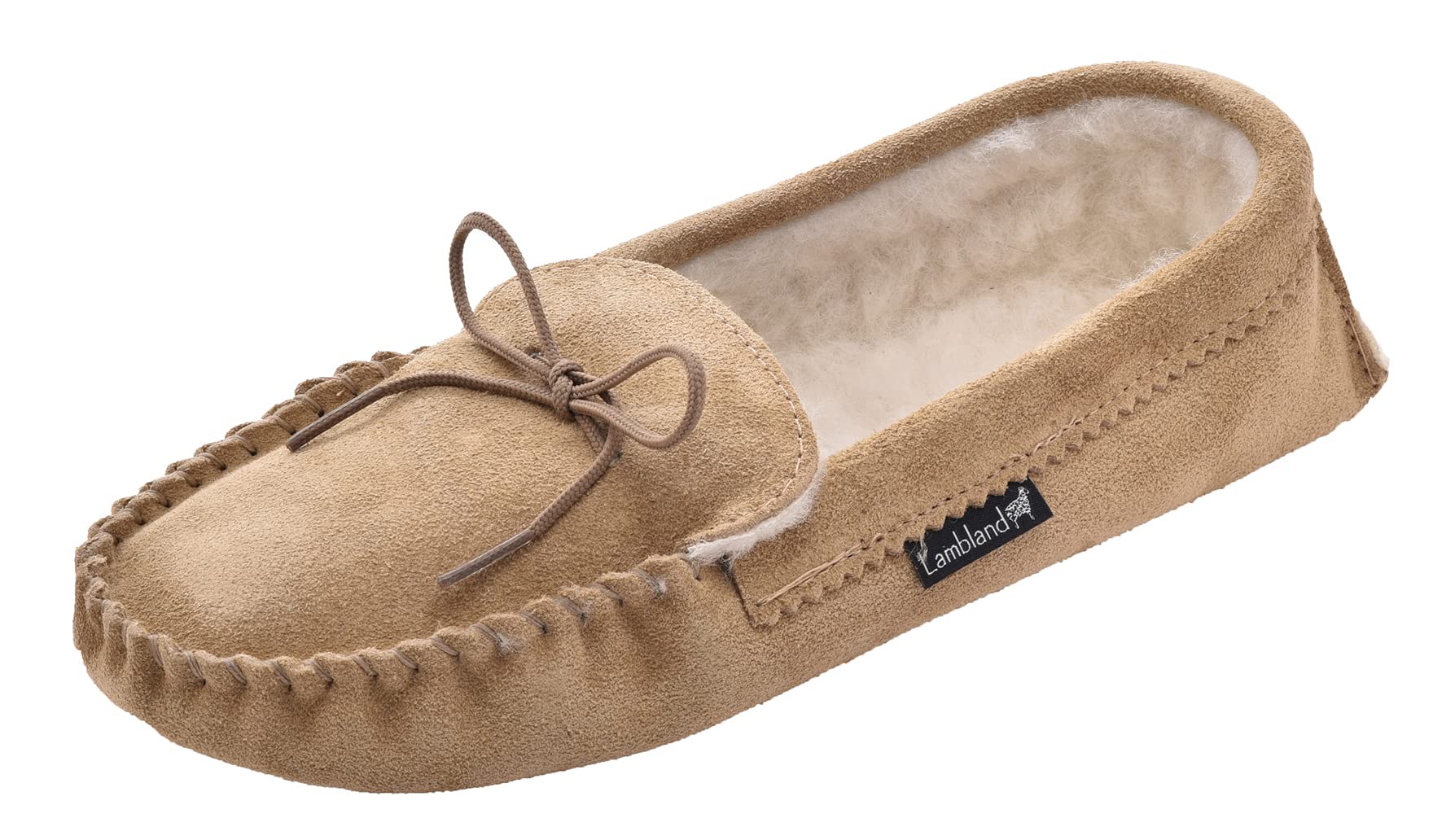 LamblandWomen's UK Made Luxury Sheepskin Suede and Wool Lined Premium Moccasin Slippers Ladies Soft Sole Moccasins
