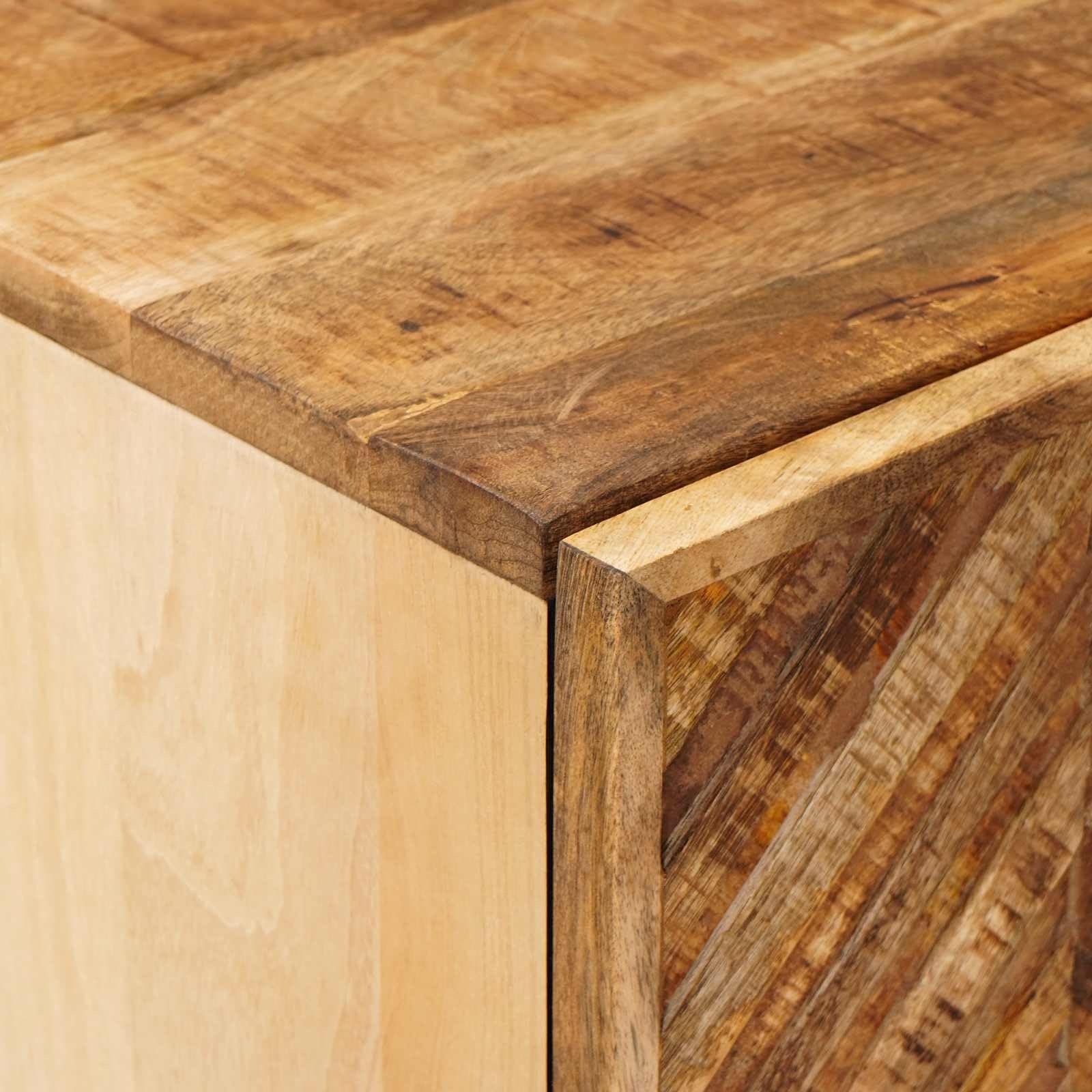 Stauraumschrank Braun aus massivem Mango-Holz 40 x 33,5 x 110 cm mit Messingknöpfen und 3 Türen, Wohnzimmer Medienaufbewahrung für TV, DVD, CD, Vinyl, Router, Kabel und Gaming Zubehör