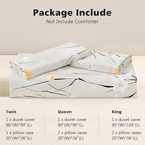 Miniatura 7 de Lyacmy Juego de funda de edredón con patrón de flor de ciruelo, tamaño Queen (90 x 90 pulgadas), 3 piezas (1 funda de edredón, 2 fundas de