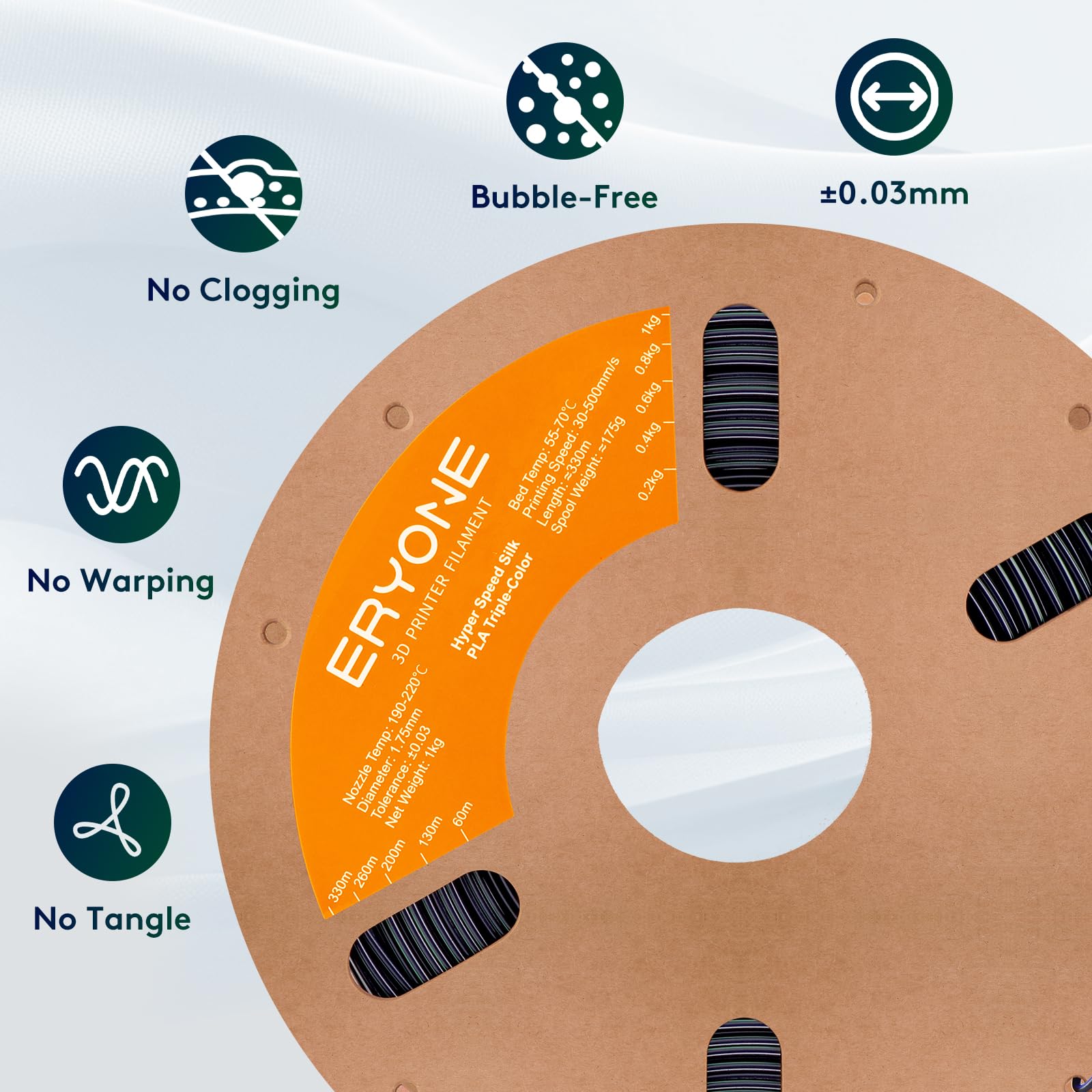 ERYONE High Speed Filament Silk Tricolor PLA 1.75mm +/- 0.03mm, Rapid PLA Filament, 30-500mm/s Hyper Speed Filament, 1kg (2.2LBS)/Spool, Dark Green/Midnight Blue/Black