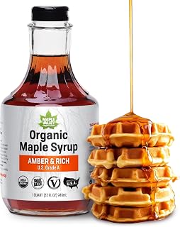 Maple Valley Organic Pure Maple Syrup, Amber and Rich, Better Than Pancake Syrup, Use for Coffee or All-Natural Sugar Substitute in Cooking and Baking (32oz Glass Bottle)