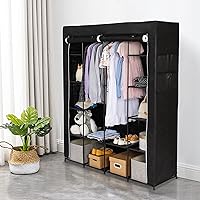 Vista 30 de 67" Portable Wardrobe Closet, Wardrobe Closet for Hanging Clothes with 2 Hanging Rods, 12 Clothes Storage Organizer Shelves, Non-Woven Fabric Grey