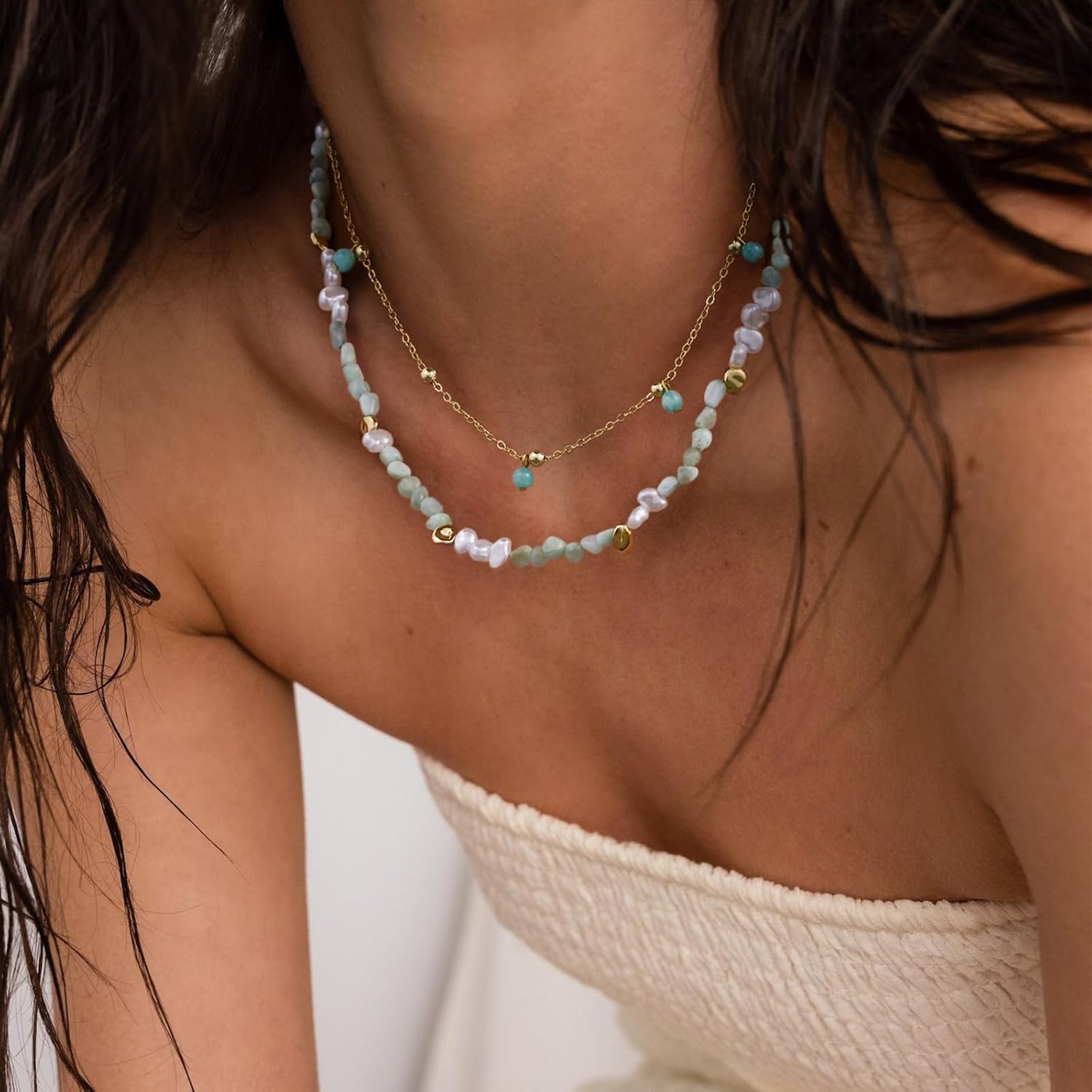 KissYan Beaded Necklaces for Women, Layered Pendant Choker for Summer, Colorful Natural Gemstone Boho Handmade Beach Valentine's Jewelry Gifts For Girlfriend Wife Lover