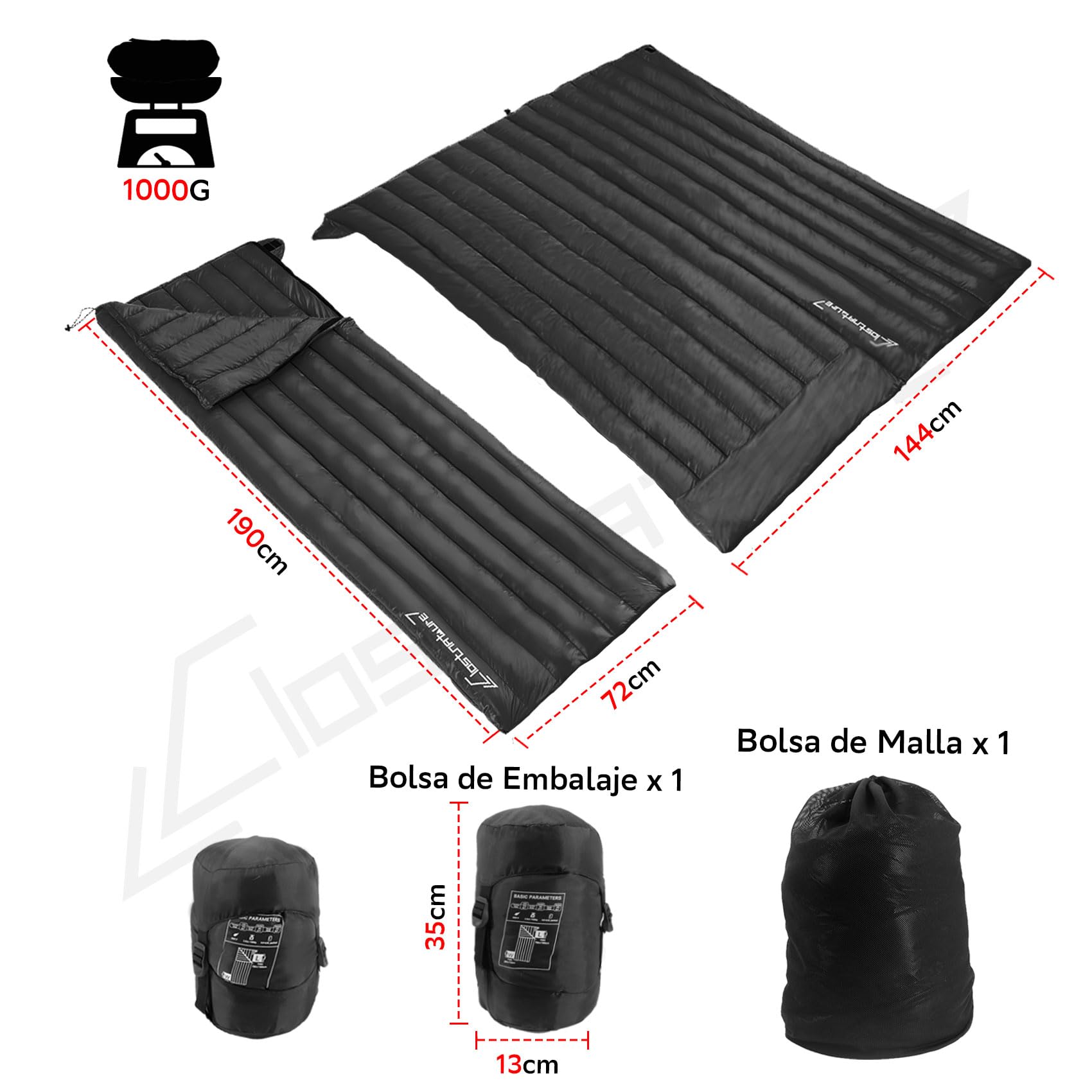 Clostnature Saco de Dormir de Plumas - Saco de Dormir Ultraligero 20D de Invierno para Adultos, Mujeres y Hombres, 3-4 Temporadas, Apto para Climas Fríos, Ideal para Camping, Senderismo y Montañismo